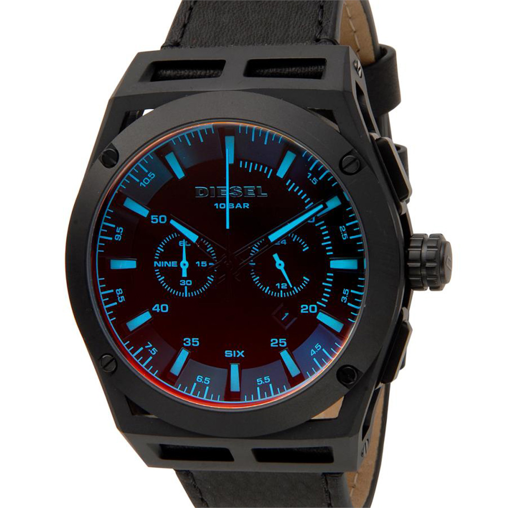 RELOJ DIESEL TIMEFRAME DZ4544 FECHA CRONÓMETRO CUERO NEGRO CRISTAL IRIDISCENTE - 4