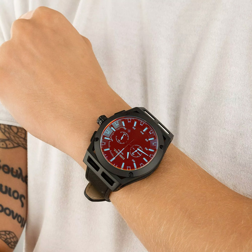 RELOJ DIESEL TIMEFRAME DZ4544 FECHA CRONÓMETRO CUERO NEGRO CRISTAL IRIDISCENTE - 5
