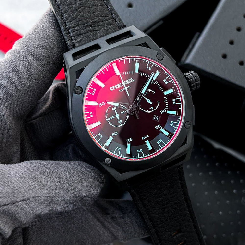 RELOJ DIESEL TIMEFRAME DZ4544 FECHA CRONÓMETRO CUERO NEGRO CRISTAL IRIDISCENTE - 6