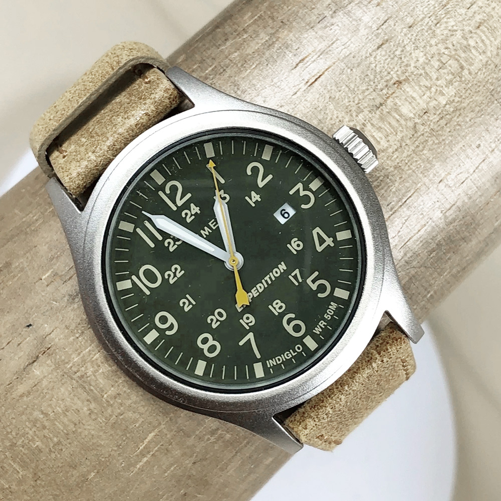 RELOJ TIMEX EXPEDITION SCOUT TW4B23000 LUZ INDIGLO CORREA DE CUERO DIAL VERDE - 3