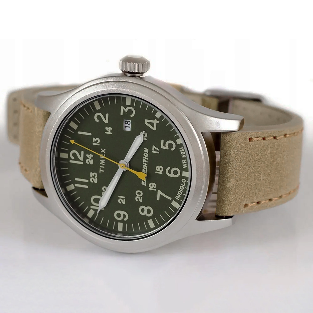 RELOJ TIMEX EXPEDITION SCOUT TW4B23000 LUZ INDIGLO CORREA DE CUERO DIAL VERDE - 4