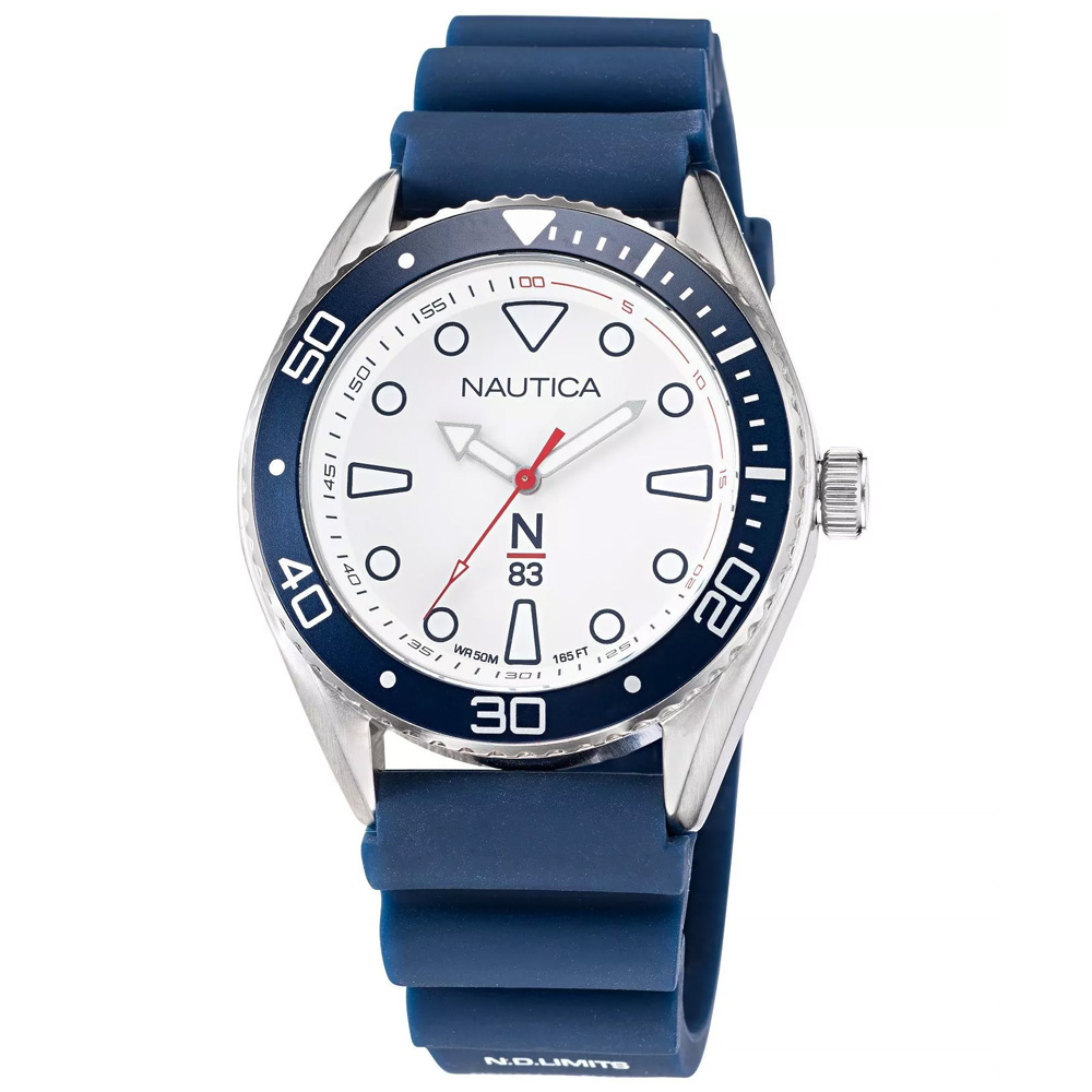 RELOJ NAUTICA FINN WORLD NAPFWF115 ACERO INOXIDABLE CORREA DE SILICONA AZUL DIAL BLANCO - 1