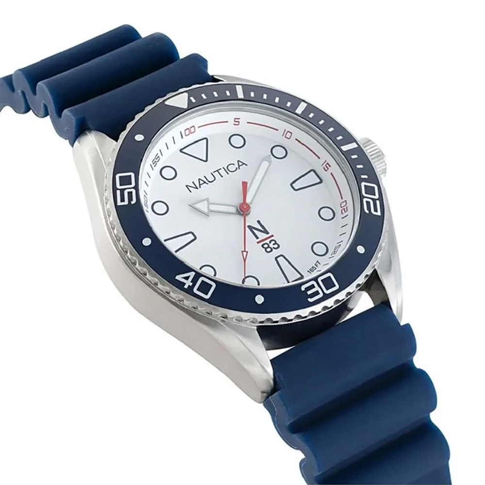 RELOJ NAUTICA FINN WORLD NAPFWF115 ACERO INOXIDABLE CORREA DE SILICONA AZUL DIAL BLANCO - 2