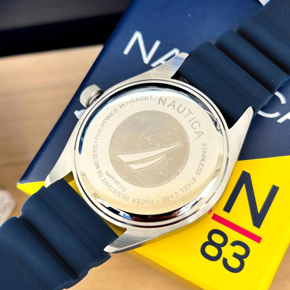RELOJ NAUTICA FINN WORLD NAPFWF115 ACERO INOXIDABLE CORREA DE SILICONA AZUL DIAL BLANCO - 6