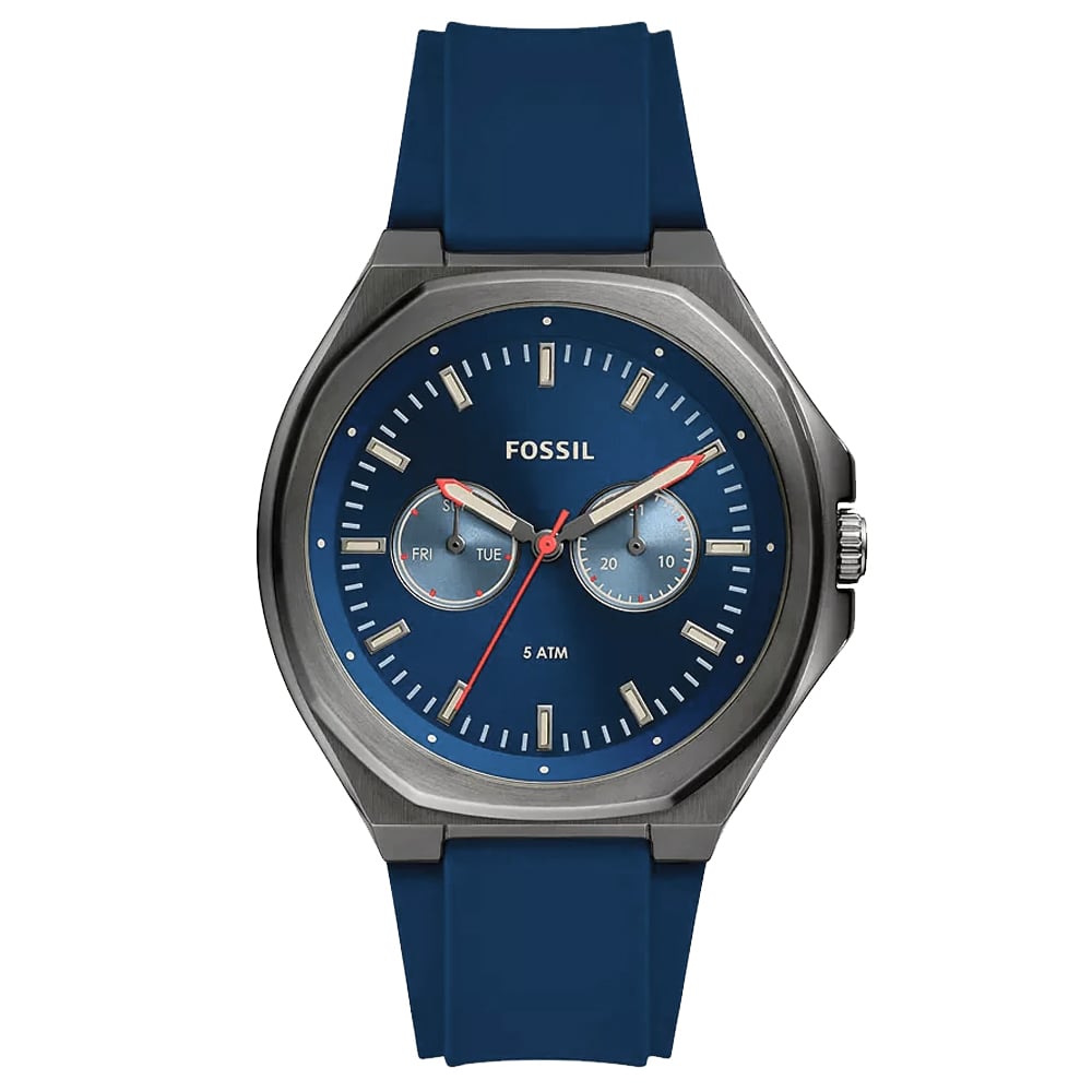 RELOJ FOSSIL EVANSTON BQ2773 MULTIFUNCIONAL ACERO GUNMETAL CORREA Y DIAL AZUL - 1