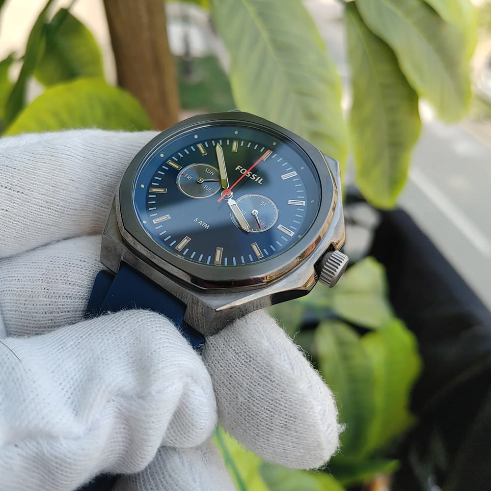 RELOJ FOSSIL EVANSTON BQ2773 MULTIFUNCIONAL ACERO GUNMETAL CORREA Y DIAL AZUL - 4