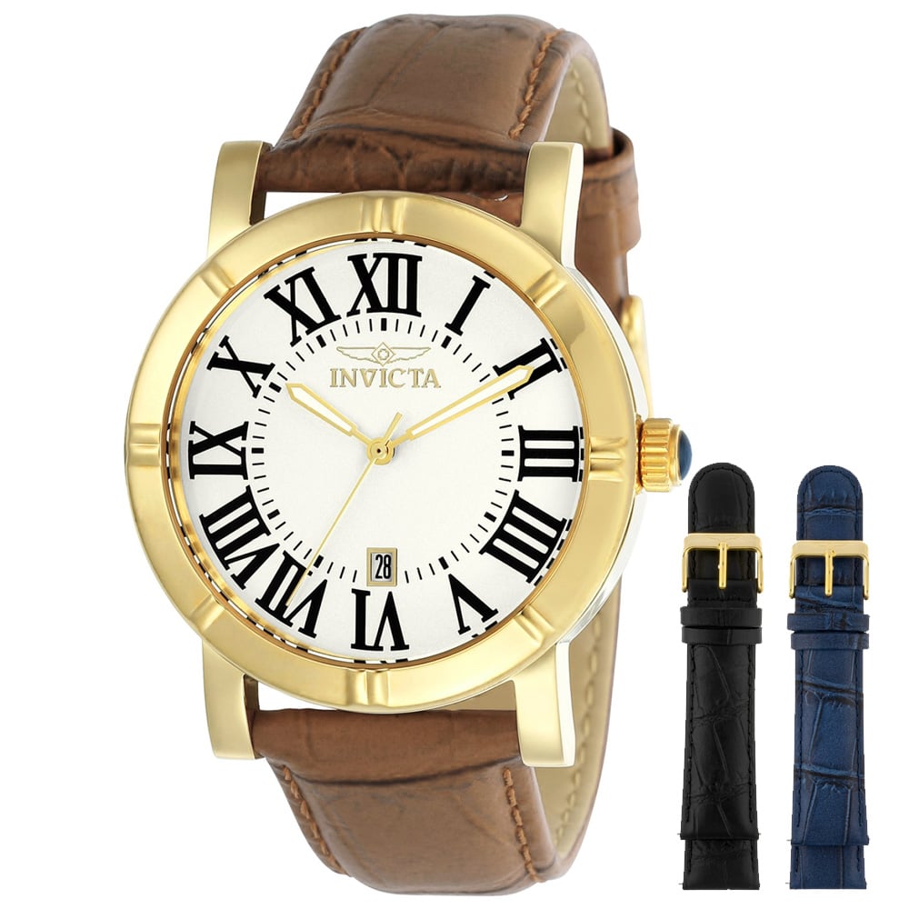 RELOJ INVICTA SPECIALTY 13971 FECHA SET 3 CORREAS DE CUERO ACERO INOXIDABLE DORADO - 1
