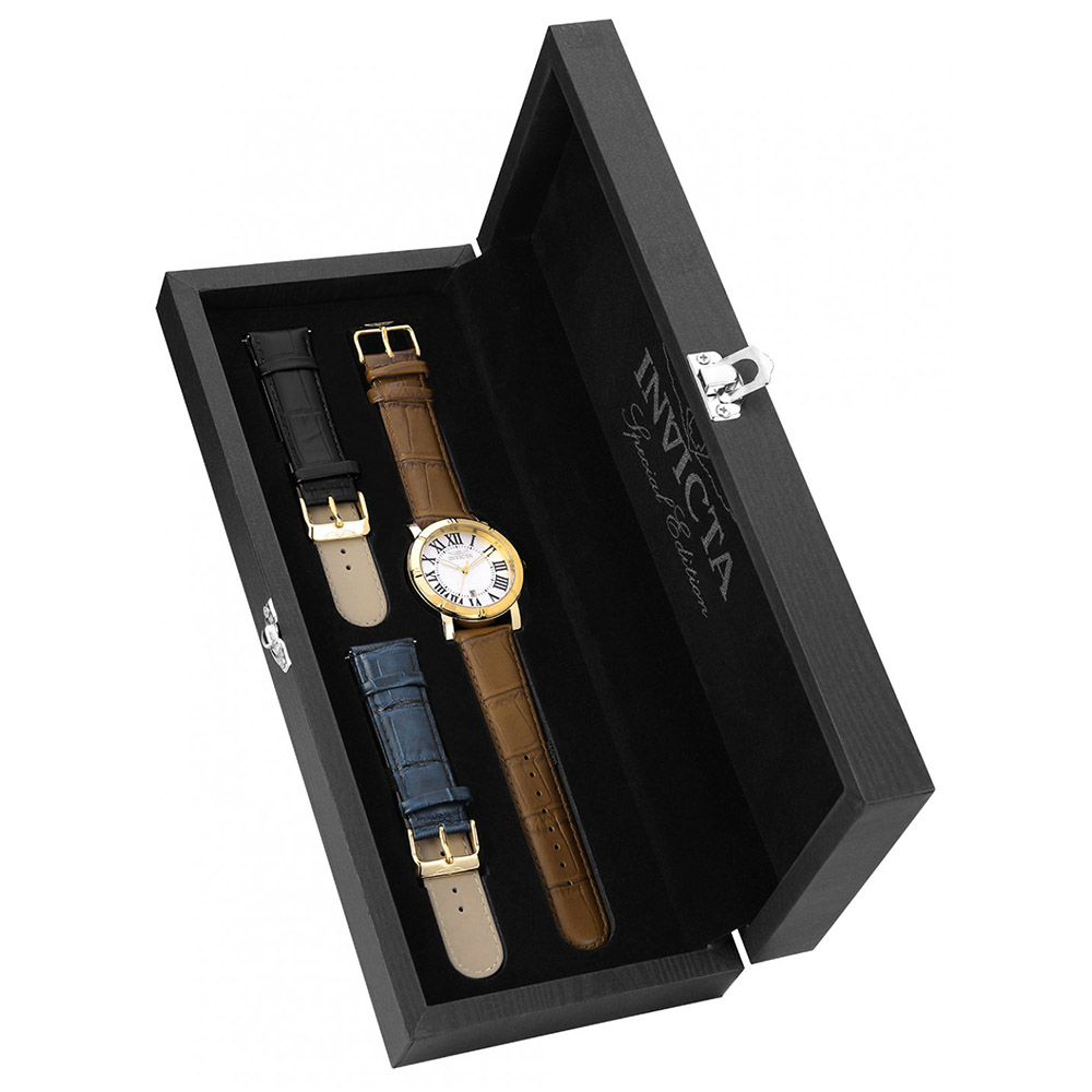 RELOJ INVICTA SPECIALTY 13971 FECHA SET 3 CORREAS DE CUERO ACERO INOXIDABLE DORADO - 2
