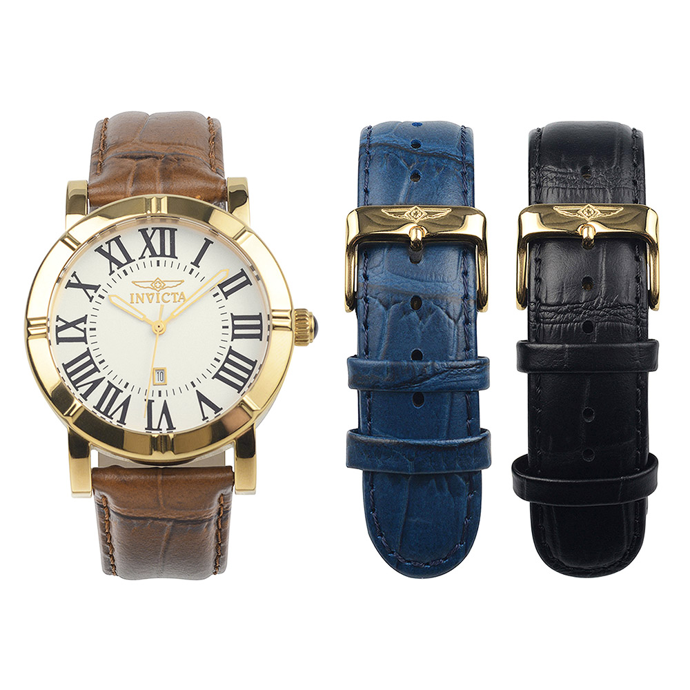 RELOJ INVICTA SPECIALTY 13971 FECHA SET 3 CORREAS DE CUERO ACERO INOXIDABLE DORADO - 3