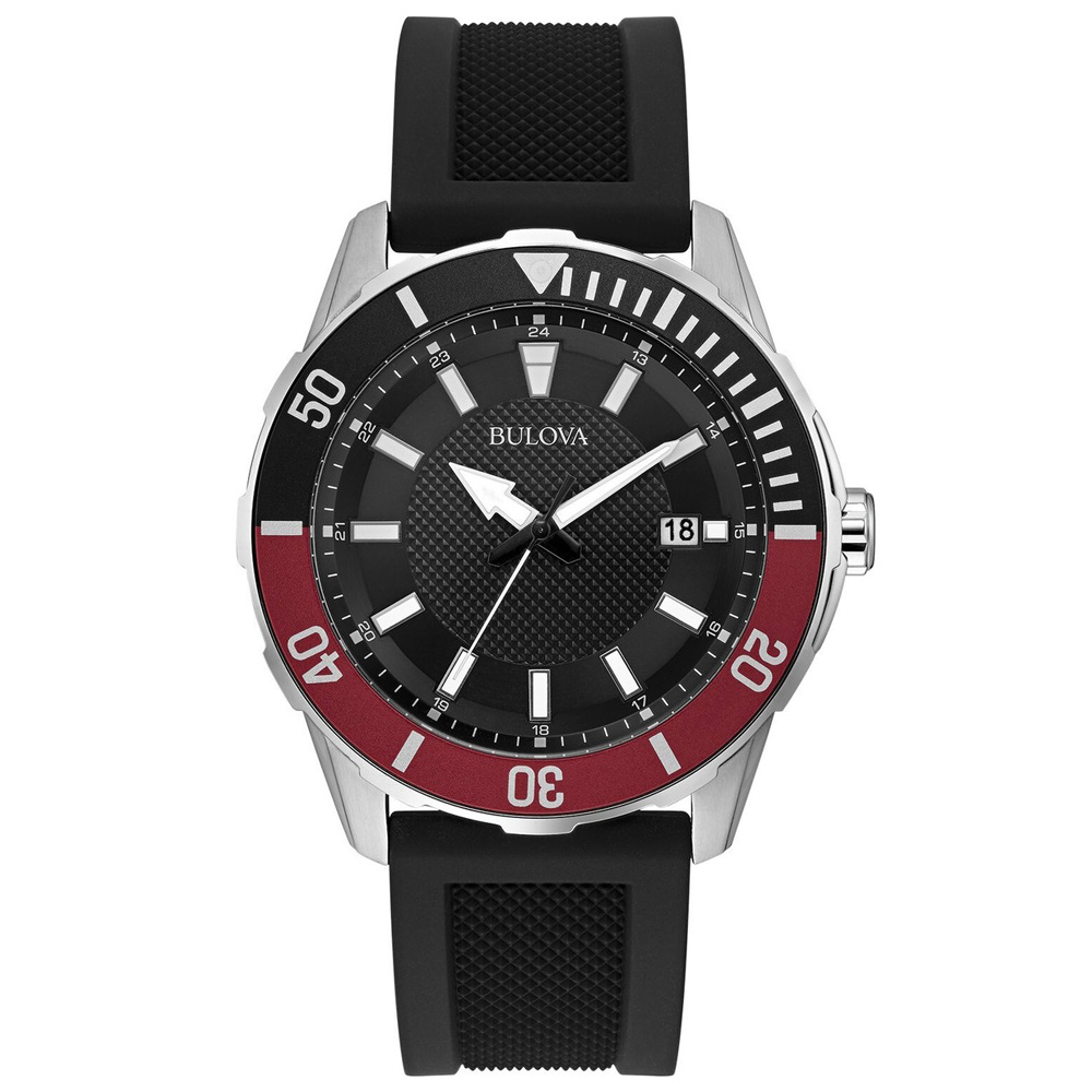 RELOJ BULOVA 98B348 FECHA ACERO INOXIDABLE CORREA DE SILICONA NEGRO - 1