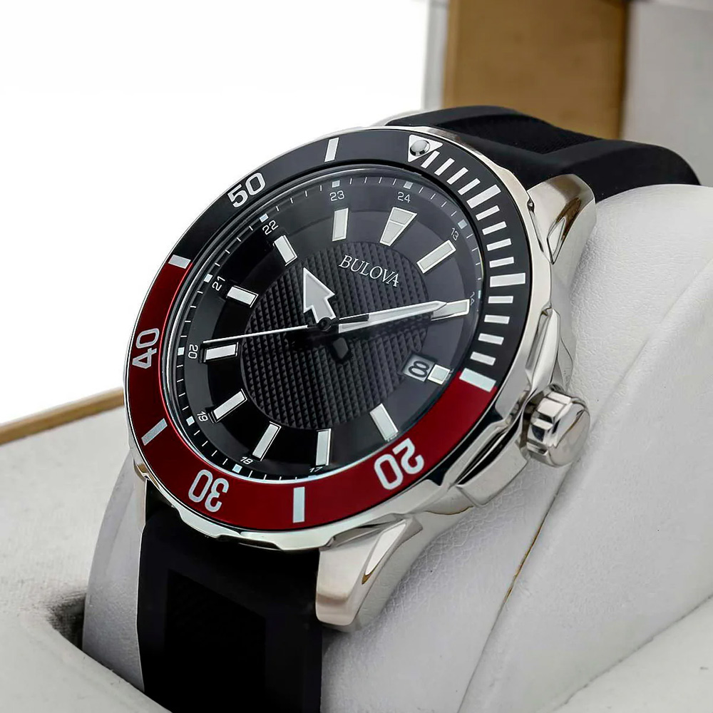 RELOJ BULOVA 98B348 FECHA ACERO INOXIDABLE CORREA DE SILICONA NEGRO - 3