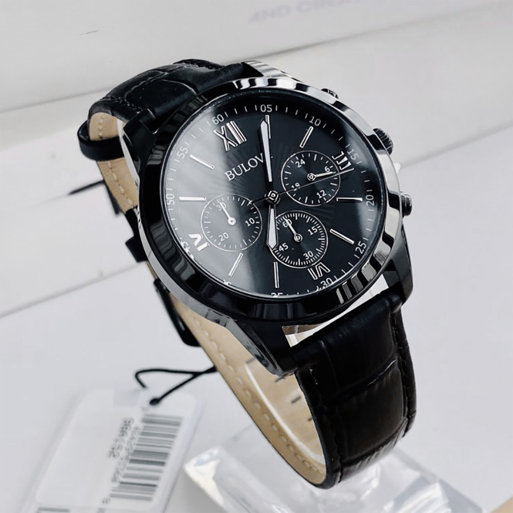 RELOJ BULOVA 98A152 CRONÓMETRO ACERO INOXIDABLE CORREA DE CUERO DIAL NEGRO - 6