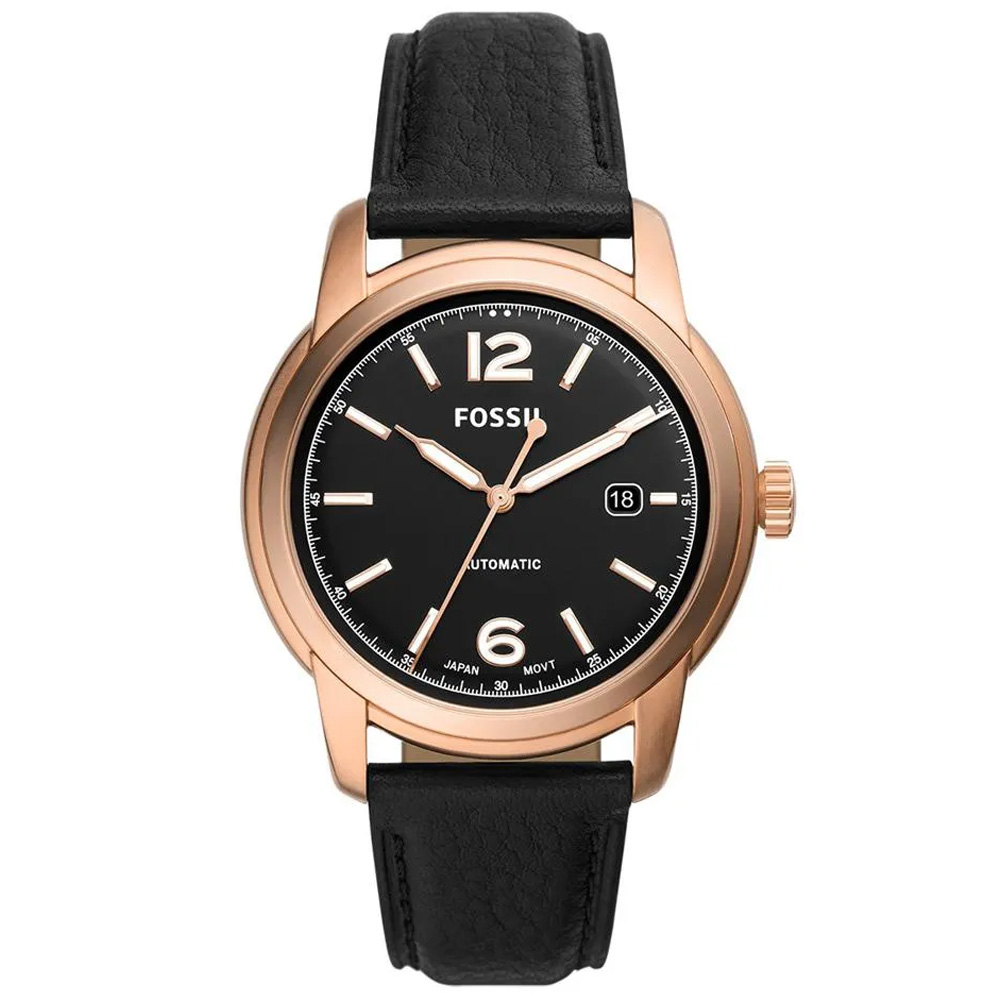 RELOJ FOSSIL HERITAGE ME3222 AUTOMÁTICO FECHA ACERO ORO ROSADO CUERO NEGRO - 1