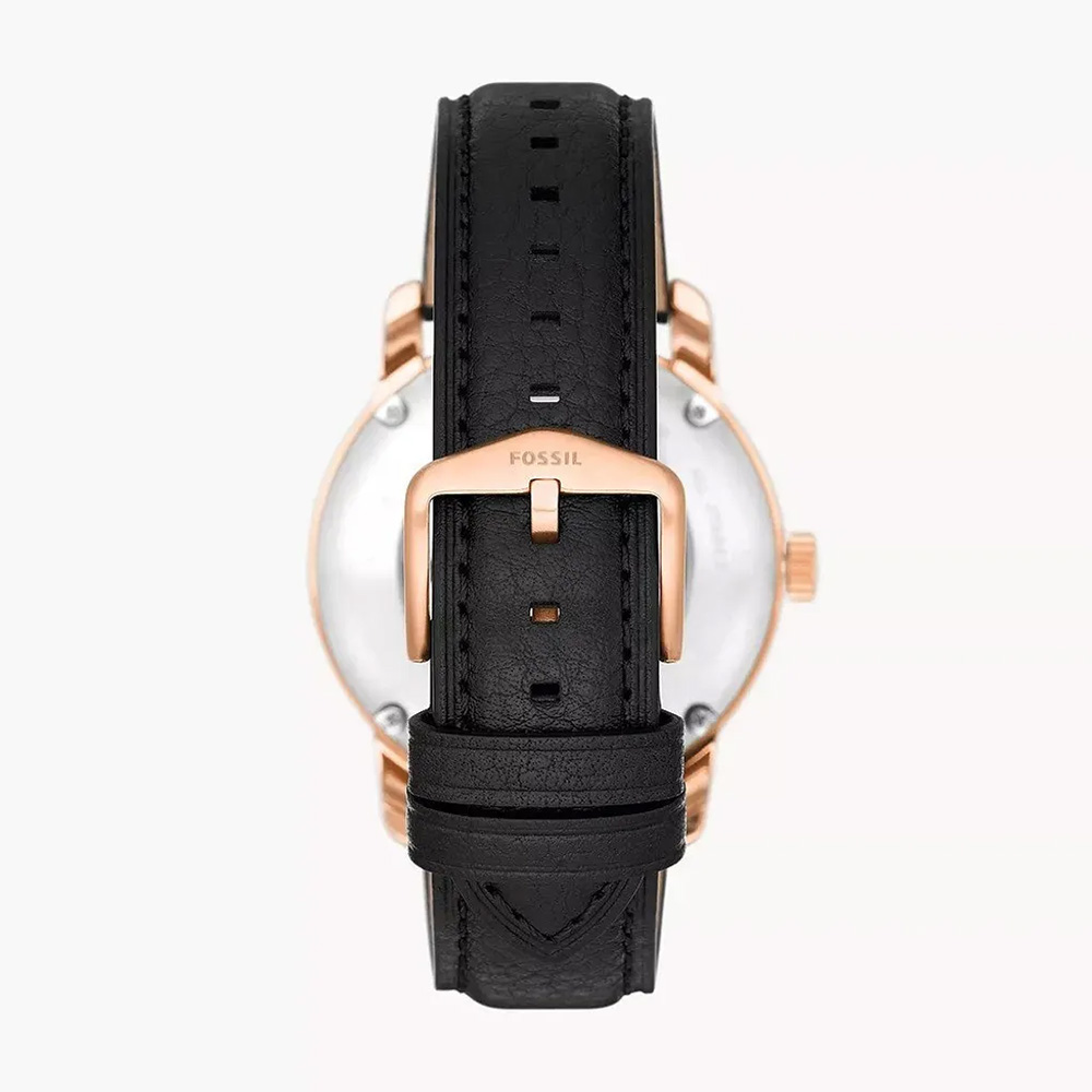 RELOJ FOSSIL HERITAGE ME3222 AUTOMÁTICO FECHA ACERO ORO ROSADO CUERO NEGRO - 5