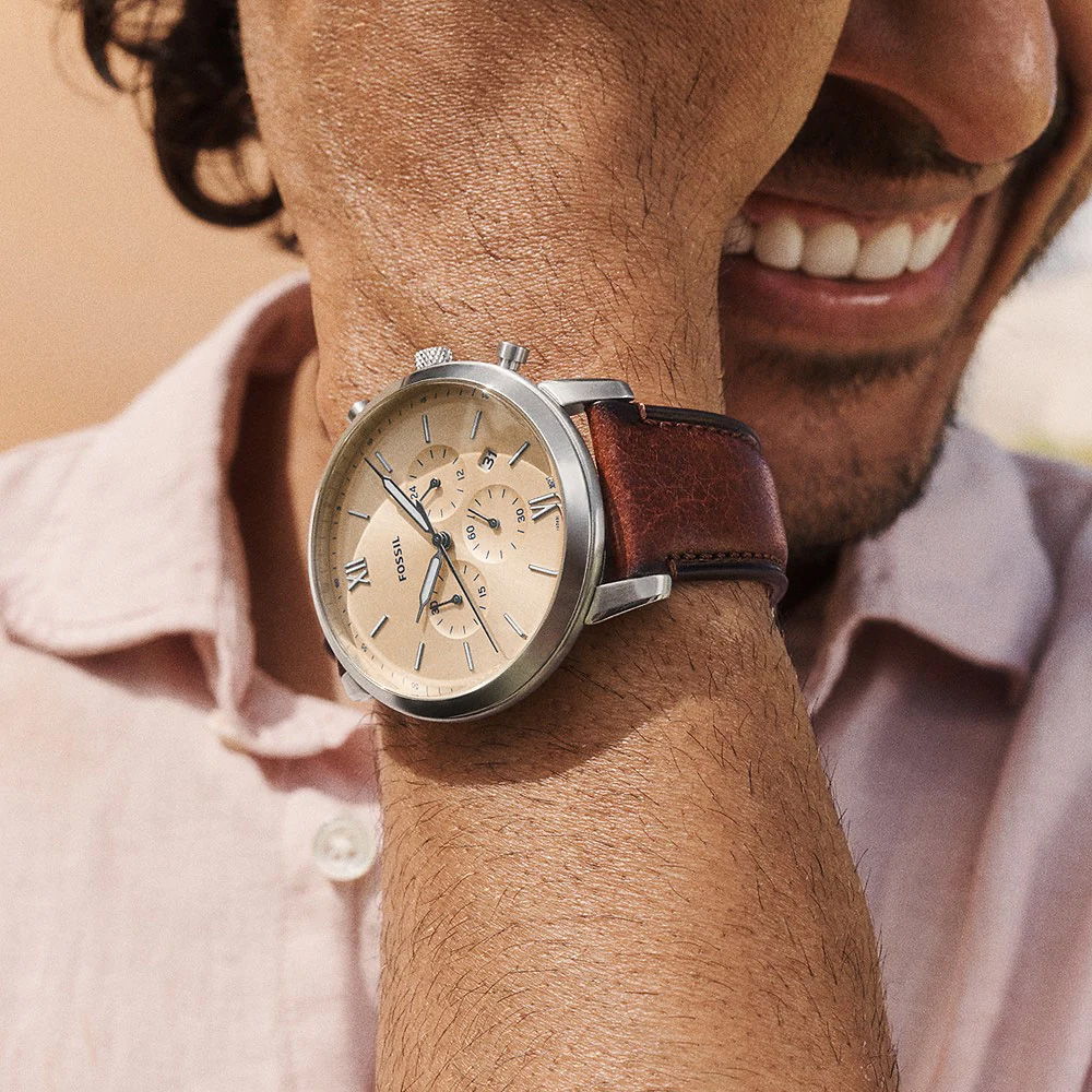 RELOJ FOSSIL NEUTRA FS5982 FECHA CRONOMETRO ACERO INOXIDABLE DIAL BEIGE - 6