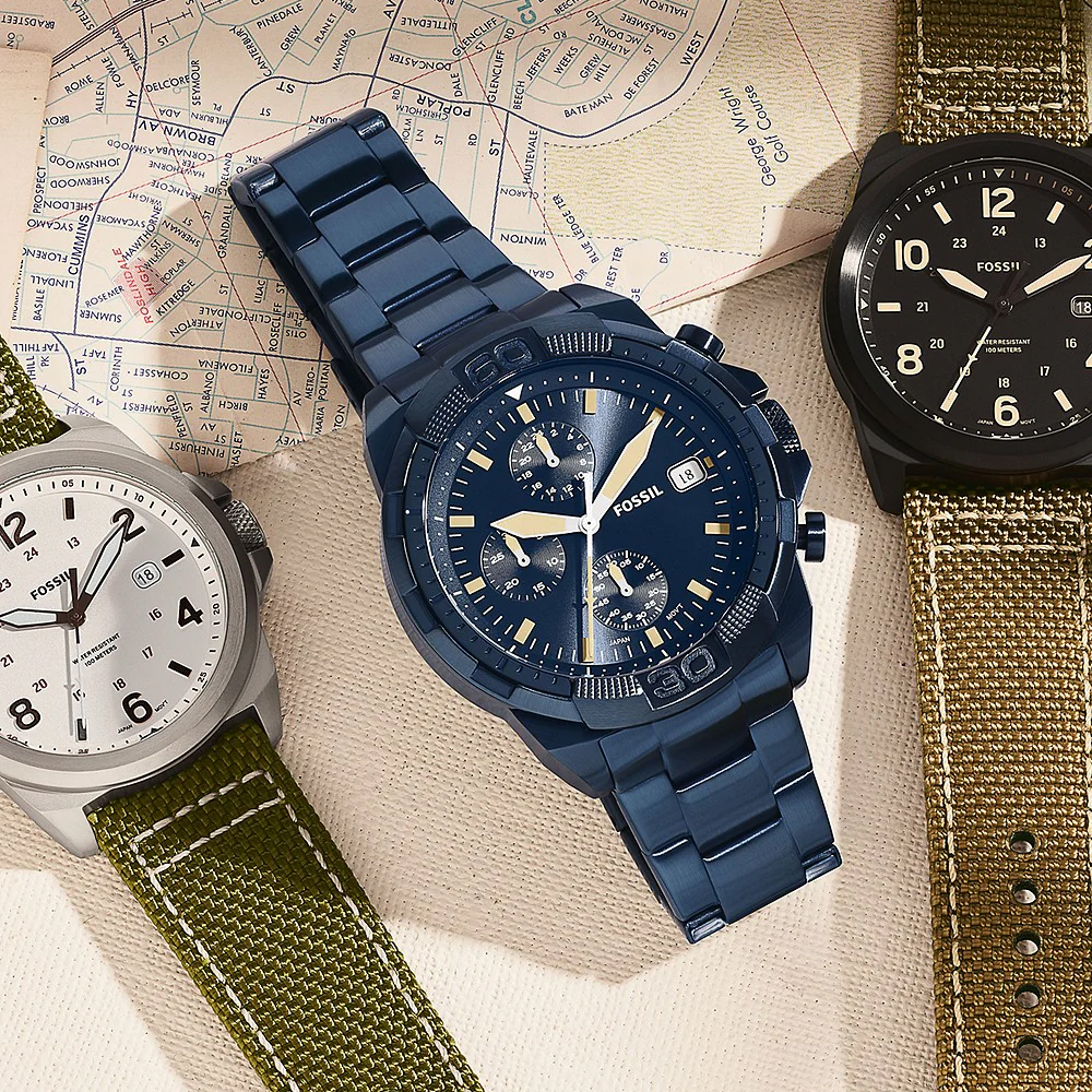 RELOJ FOSSIL BRONSON FS5916 FECHA CRONÓMETRO ACERO INOXIDABLE AZUL - 2