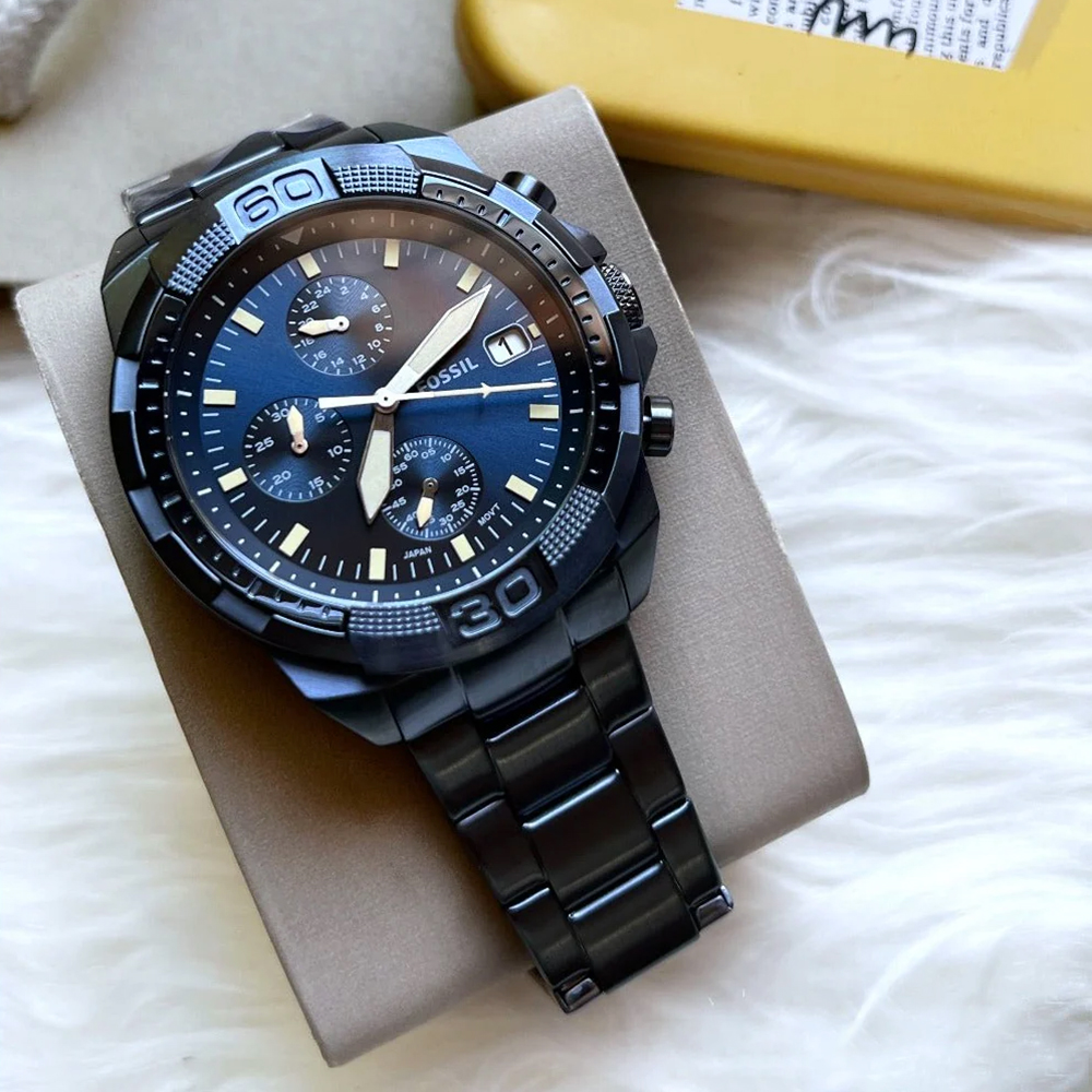 RELOJ FOSSIL BRONSON FS5916 FECHA CRONÓMETRO ACERO INOXIDABLE AZUL - 4
