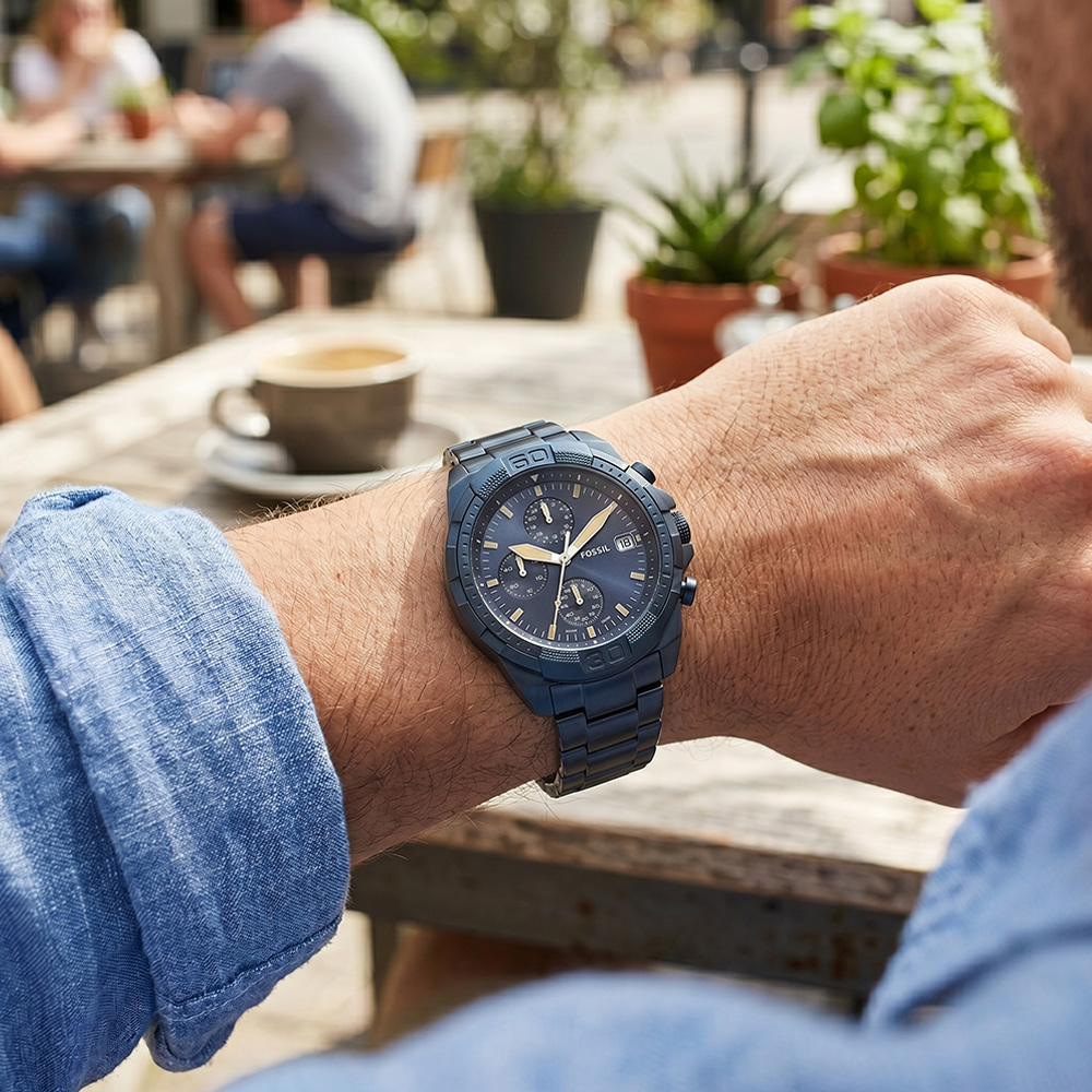 RELOJ FOSSIL BRONSON FS5916 FECHA CRONÓMETRO ACERO INOXIDABLE AZUL - 5