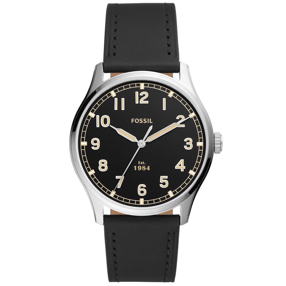 RELOJ FOSSIL DAYLINER FS5926 ACERO INOXIDABLE CORREA DE CUERO Y DIAL NEGRO - 1