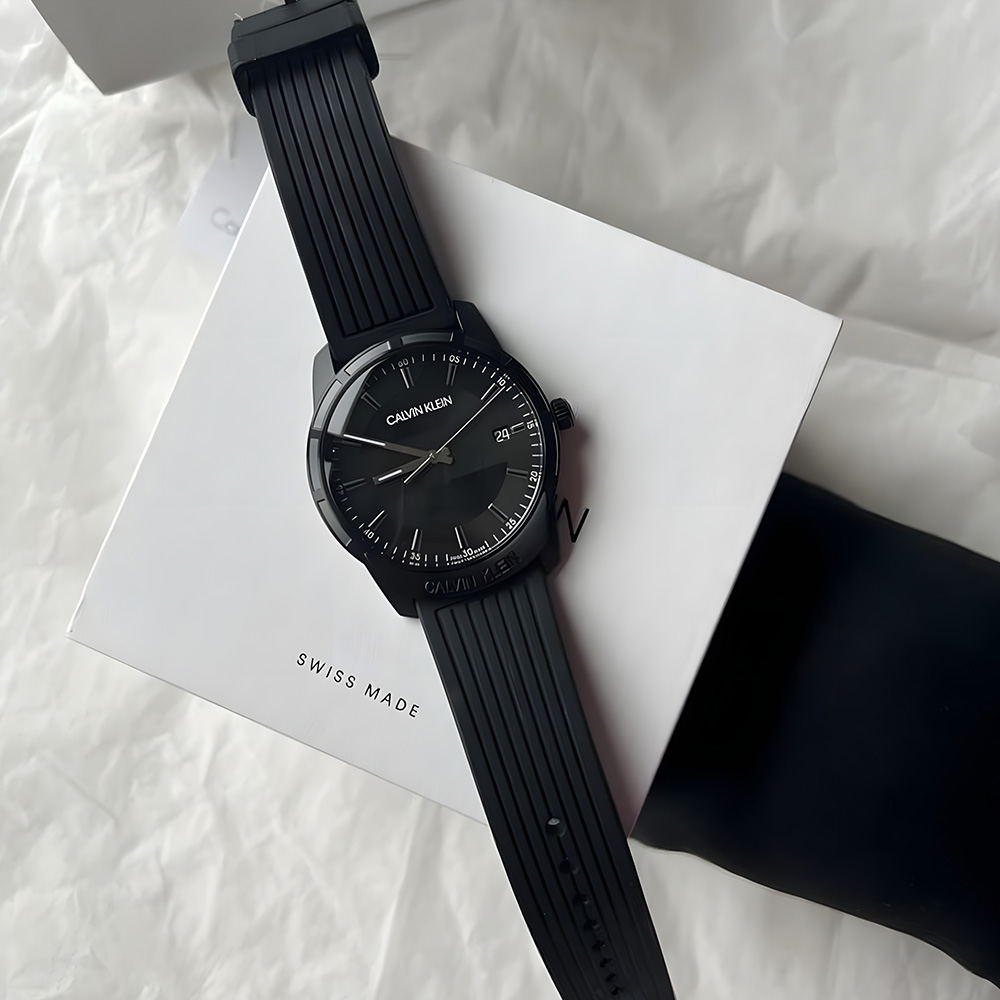 RELOJ CALVIN KLEIN EVIDENCE K8R114D1 SUIZO FECHA CORREA DE SILICONA NEGRO - 4