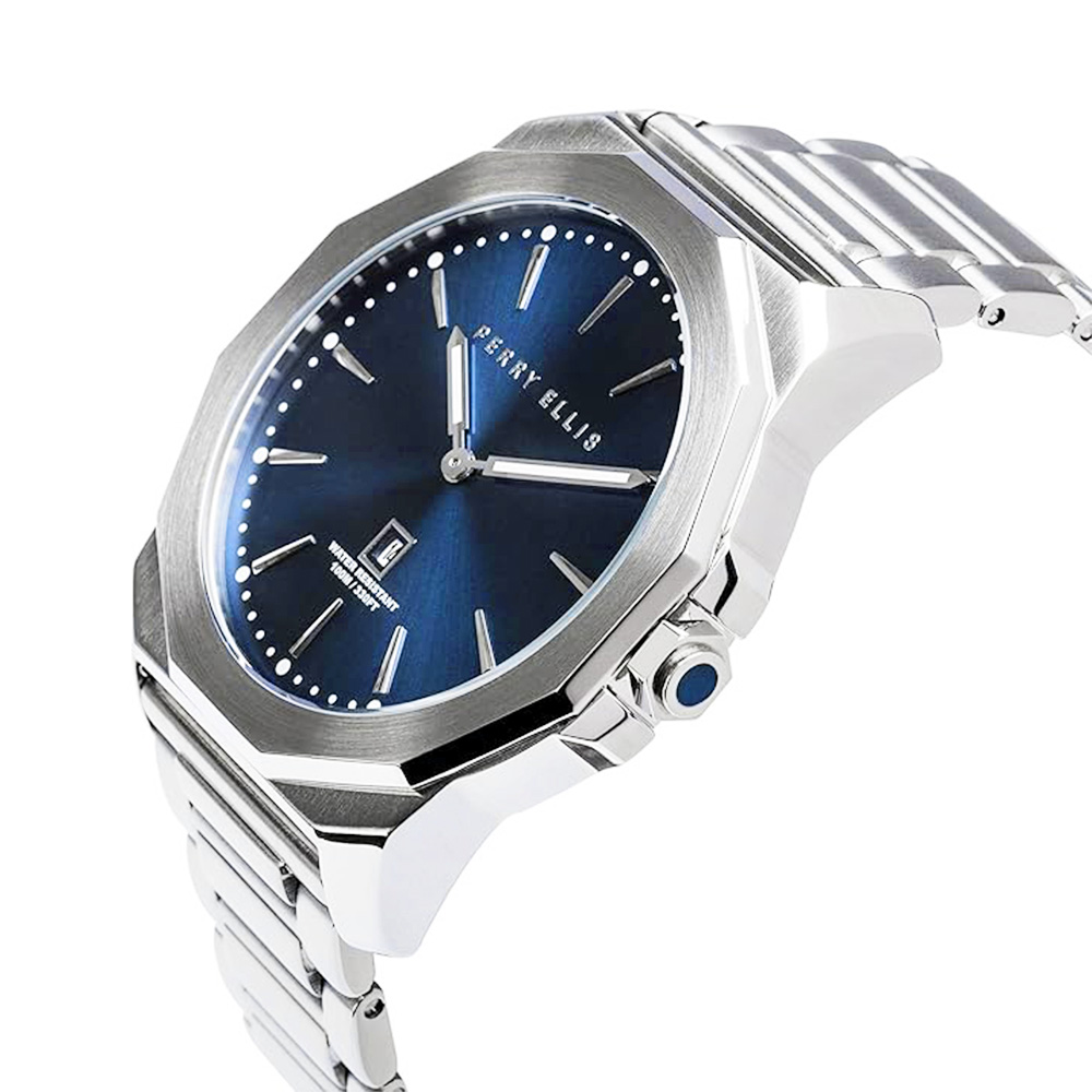 RELOJ PERRY ELLIS DECAGON 46 05002-02 FECHA ACERO INOXIDABLE DIAL AZUL - 2