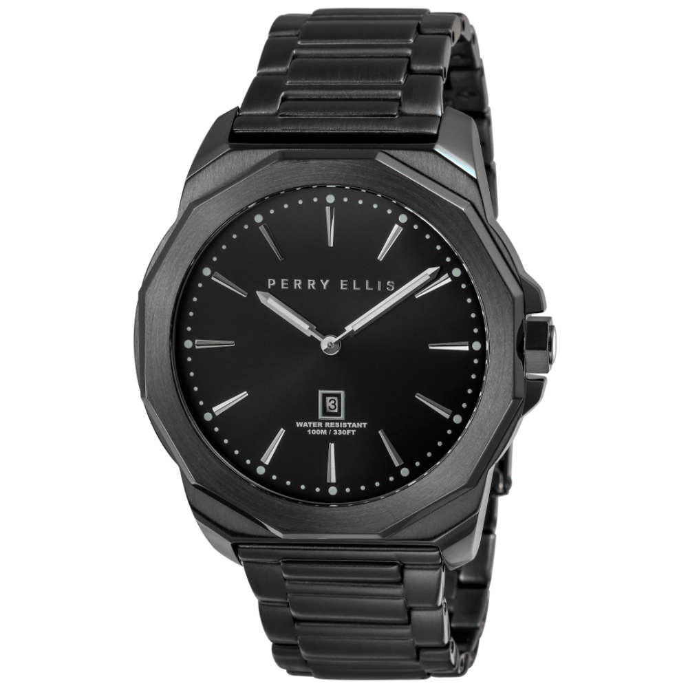 RELOJ PERRY ELLIS DECAGON 46 05006-02 FECHA ACERO INOXIDABLE NEGRO - 1