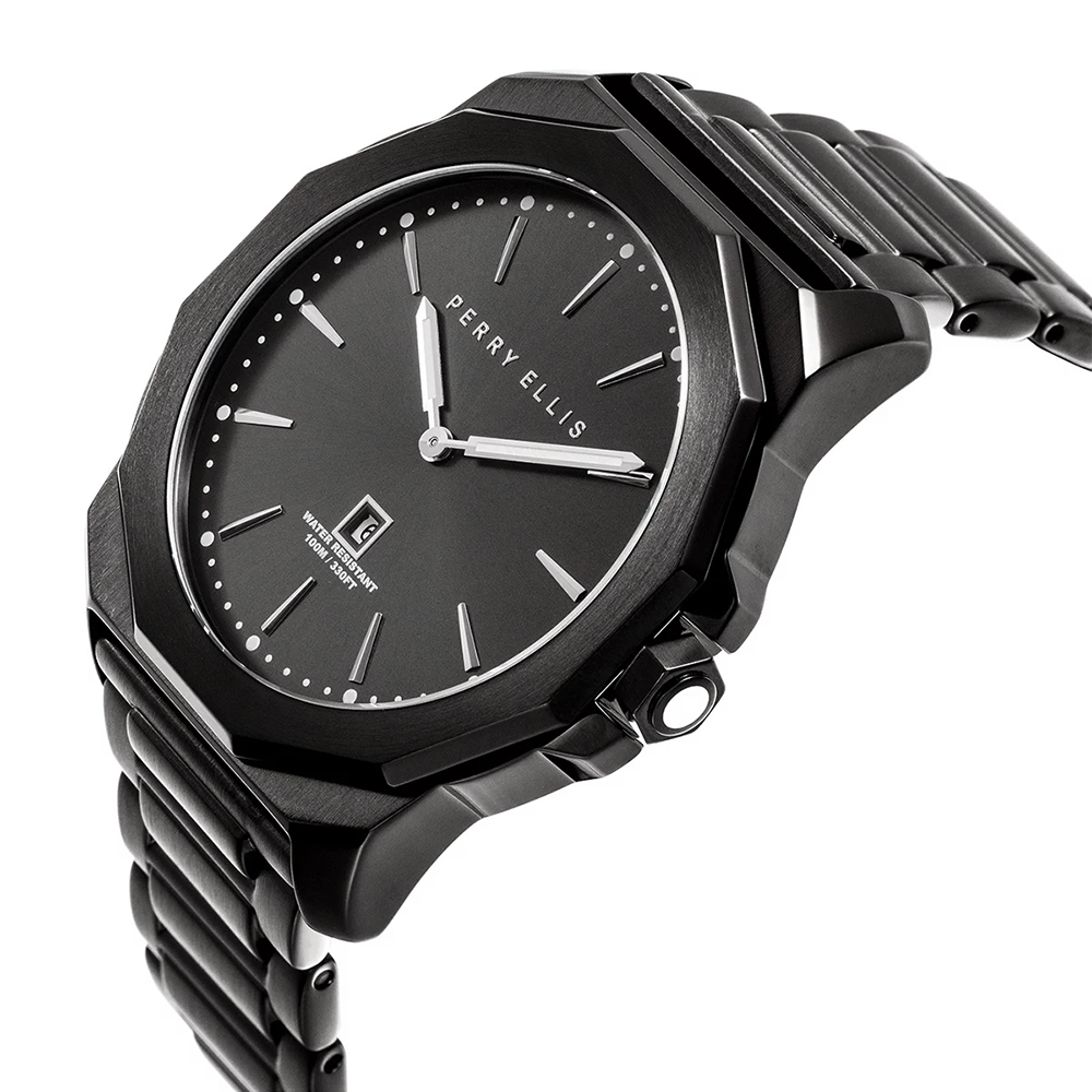 RELOJ PERRY ELLIS DECAGON 46 05006-02 FECHA ACERO INOXIDABLE NEGRO - 2