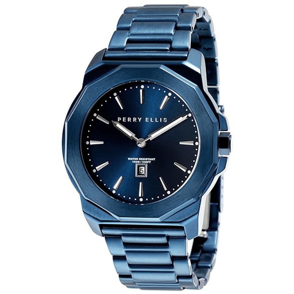 RELOJ PERRY ELLIS DECAGON 42 08008-02 FECHA ACERO INOXIDABLE AZUL - 1