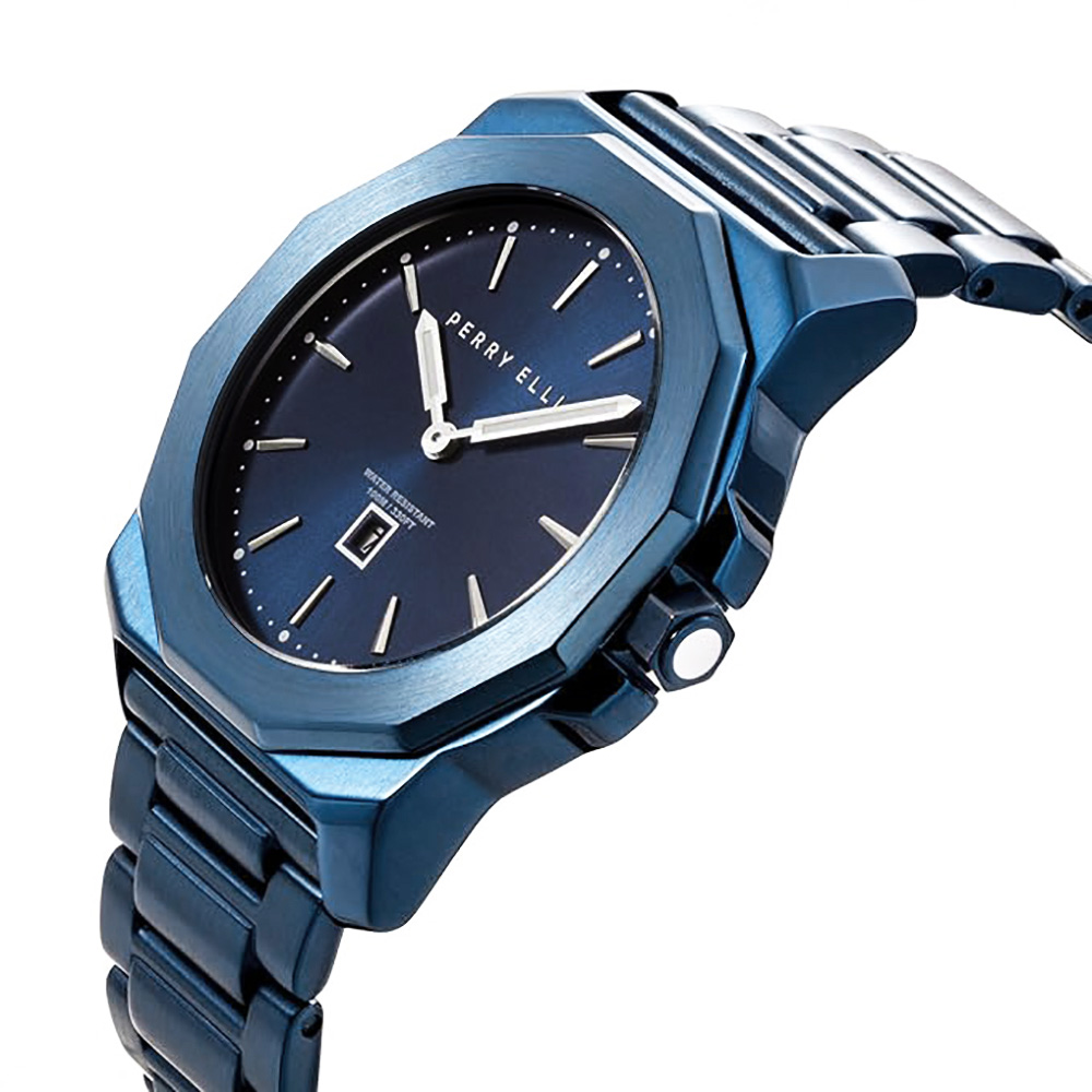 RELOJ PERRY ELLIS DECAGON 42 08008-02 FECHA ACERO INOXIDABLE AZUL - 2