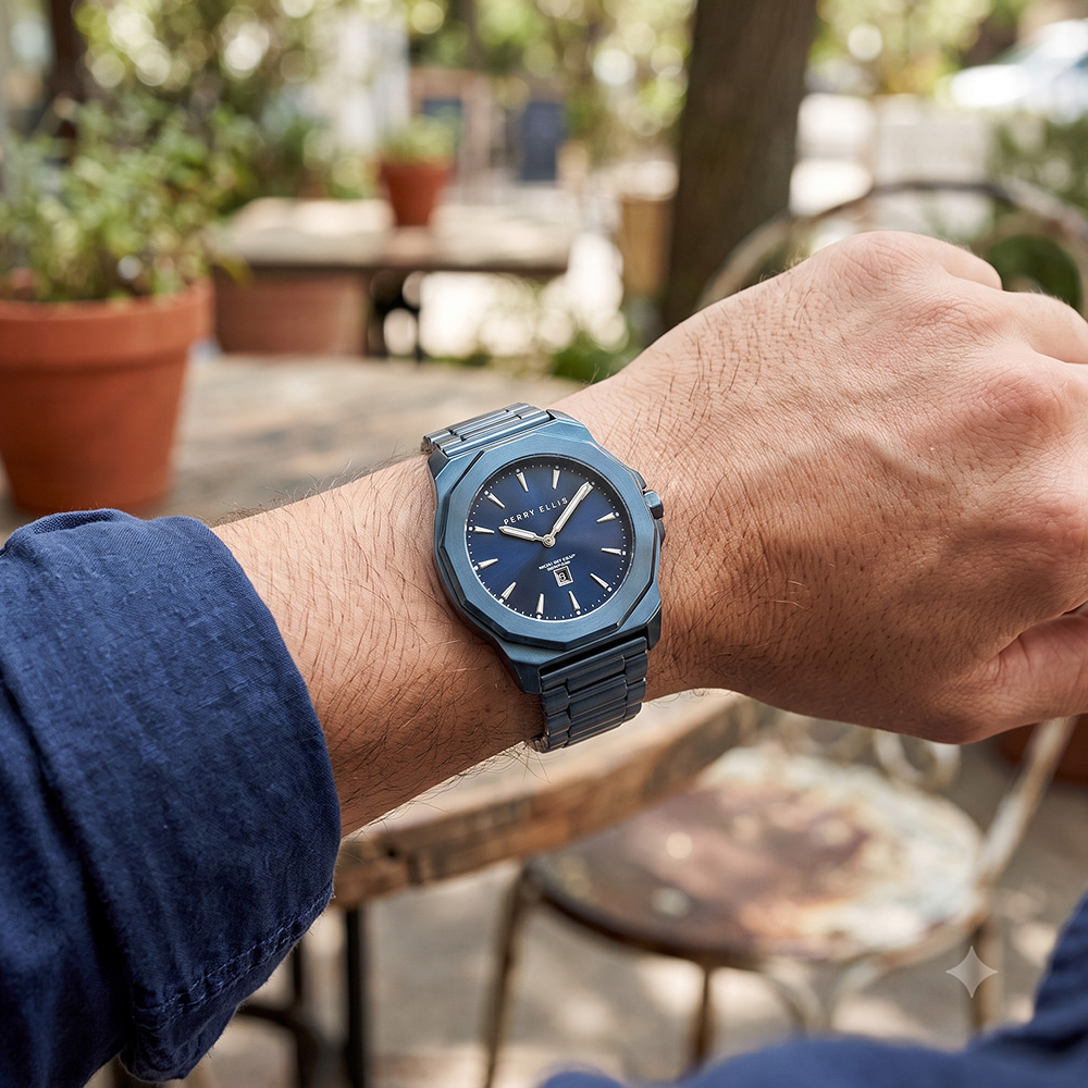 RELOJ PERRY ELLIS DECAGON 42 08008-02 FECHA ACERO INOXIDABLE AZUL - 3