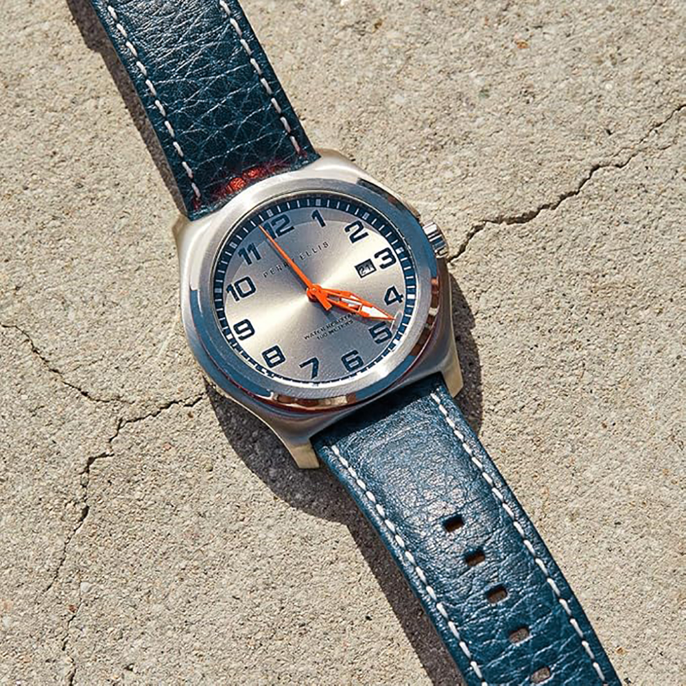 RELOJ PERRY ELLIS MEMPHIS 04004-01 FECHA CORREA CUERO AZUL DIAL BEIGE - 4