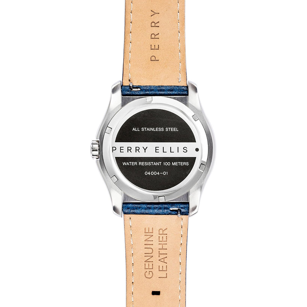 RELOJ PERRY ELLIS MEMPHIS 04004-01 FECHA CORREA CUERO AZUL DIAL BEIGE - 6