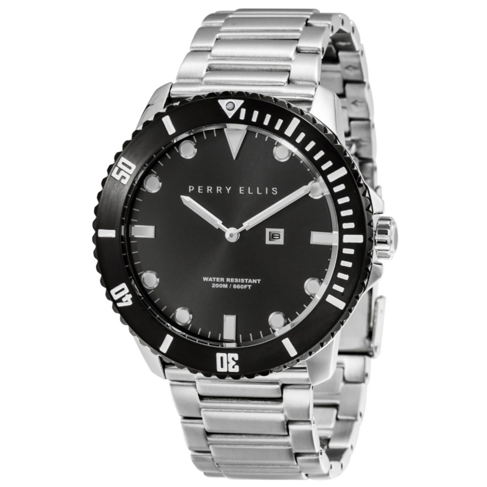 RELOJ PERRY ELLIS DEEP DIVER 46 02005-02 FECHA ACERO INOXIDABLE DIAL GRIS OSCURO - 1