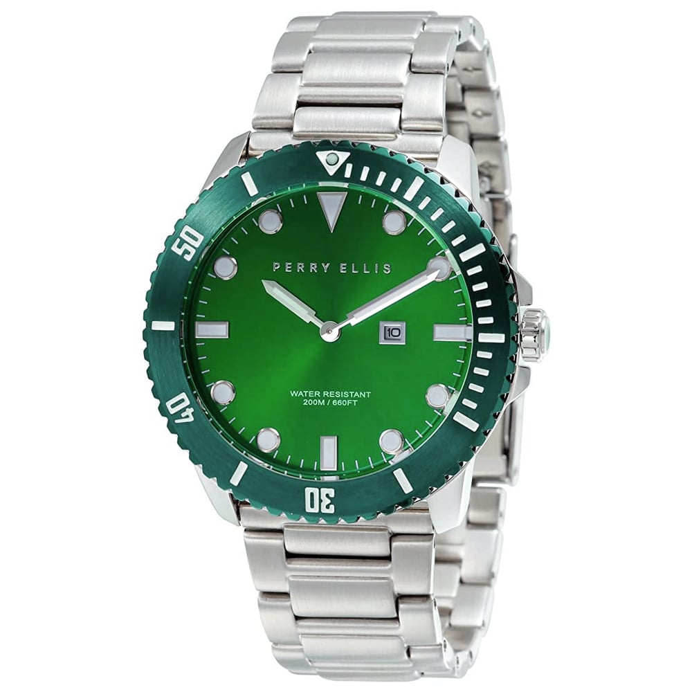 RELOJ PERRY ELLIS DEEP DIVER 46 02007-02 FECHA ACERO INOXIDABLE DIAL VERDE - 1