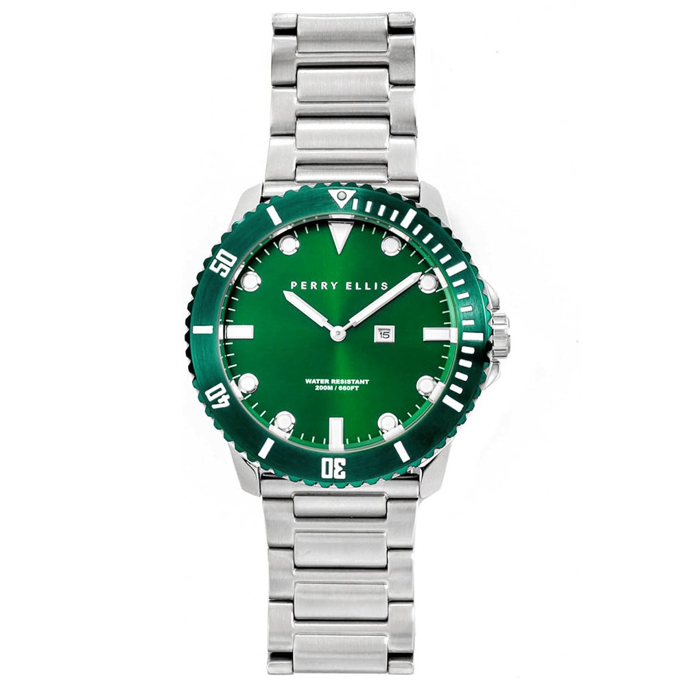 RELOJ PERRY ELLIS DEEP DIVER 46 02007-02 FECHA ACERO INOXIDABLE DIAL VERDE - 5