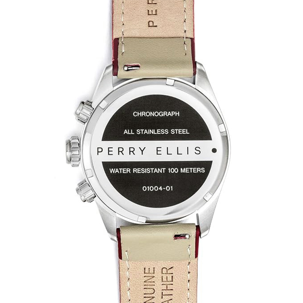 RELOJ PERRY ELLIS GT 01004-01 FECHA CRONÓMETRO CORREA CUERO BEIGE DIAL VERDE - 6
