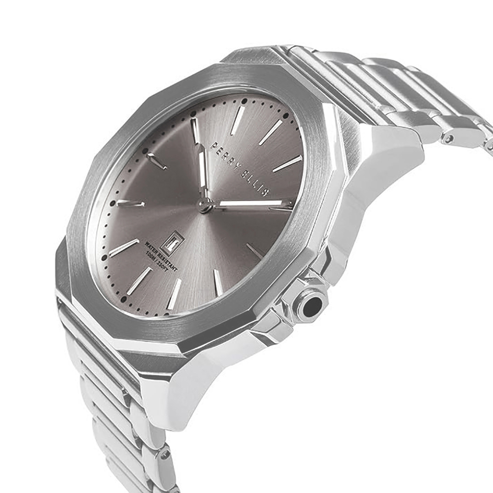 RELOJ PERRY ELLIS DECAGON 46 05003-02 FECHA ACERO INOXIDABLE DIAL GRIS - 2