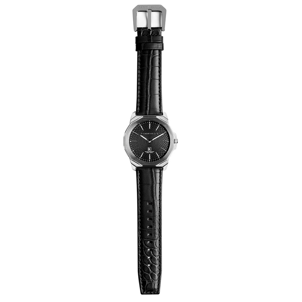 RELOJ PERRY ELLIS DECAGON 46 05002-01 FECHA CORREA CUERO Y DIAL NEGRO - 4