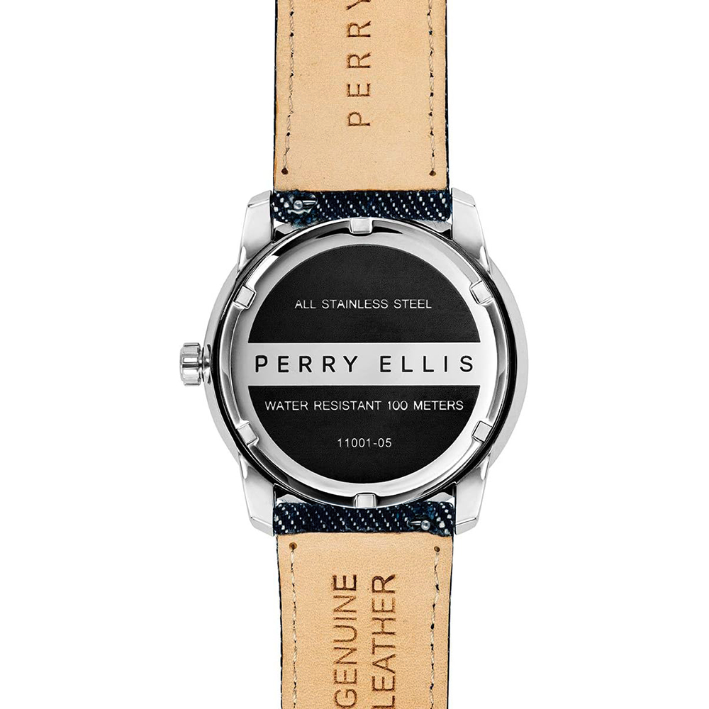 RELOJ PERRY ELLIS NEW SLIM LINE 11001-05 CORREA DE CUERO Y DENIM DIAL AZUL - 5
