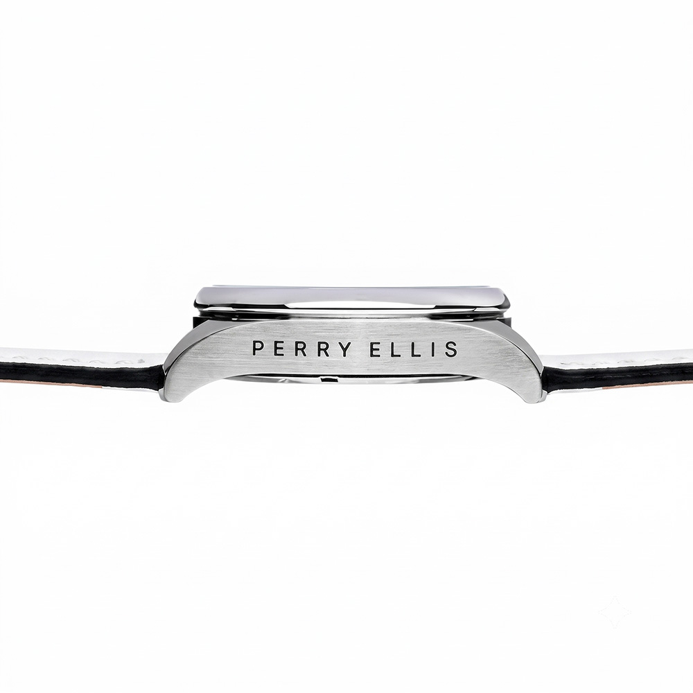RELOJ PERRY ELLIS GT 01007-01 FECHA CRONÓMETRO CORREA CUERO BLANCO DIAL PLATEADO - 4