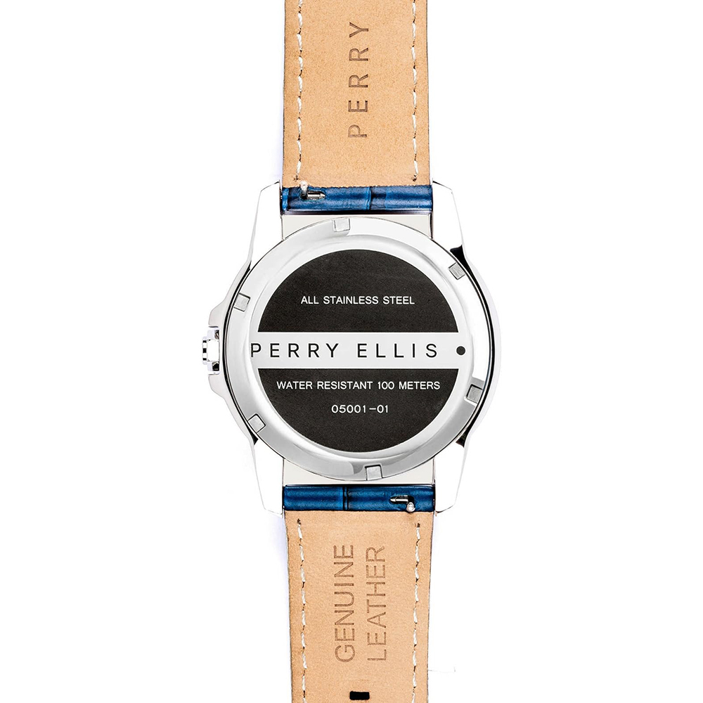 RELOJ PERRY ELLIS DECAGON 46 05001-01 FECHA CORREA DE CUERO Y DIAL AZUL - 5