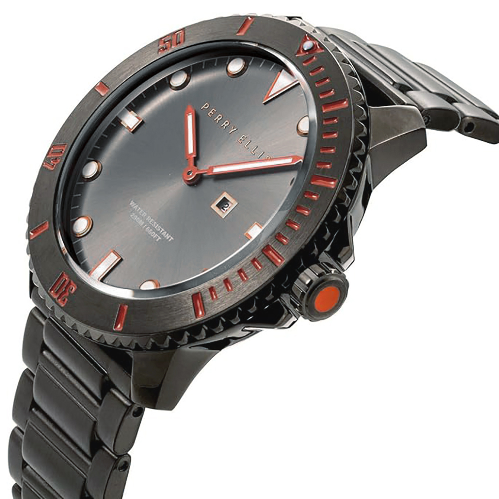 RELOJ PERRY ELLIS DEEP DIVER 46 02004-02 FECHA ACERO INOXIDABLE GUNMETAL - 2