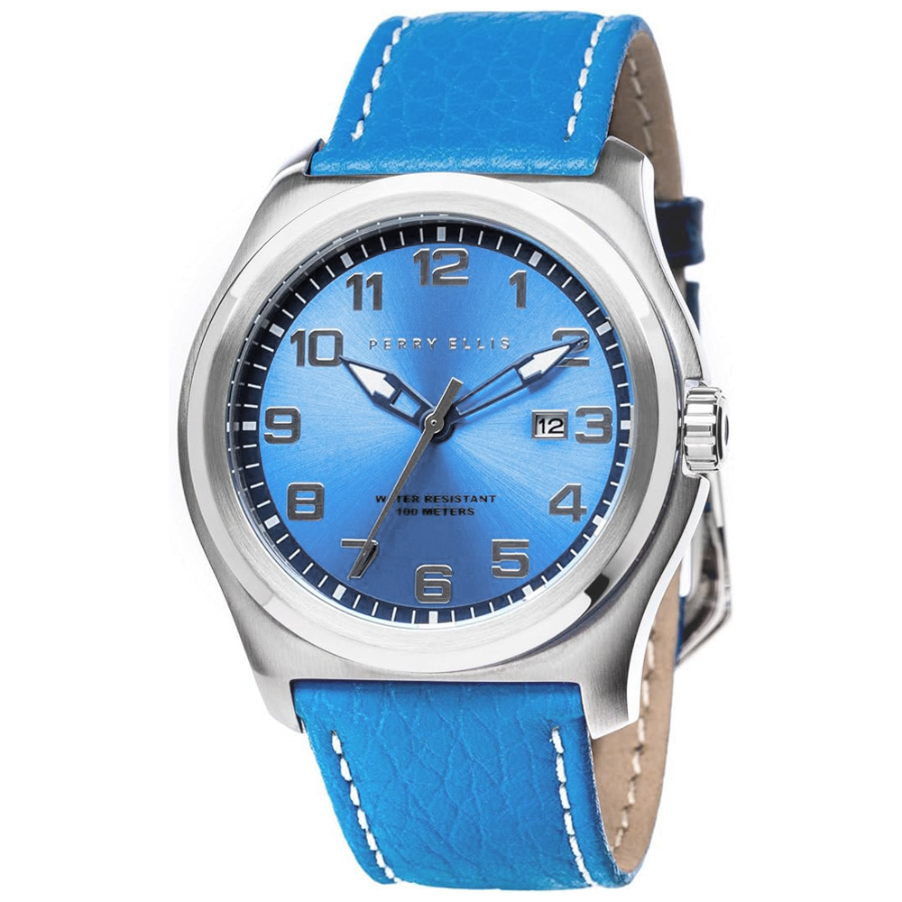 RELOJ PERRY ELLIS MEMPHIS 04007-01 FECHA CORREA DE CUERO Y DIAL CELESTE - 1