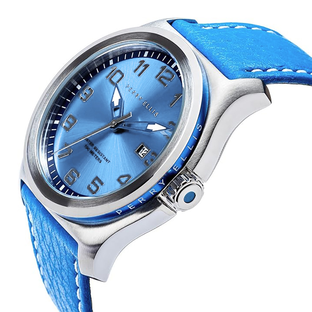 RELOJ PERRY ELLIS MEMPHIS 04007-01 FECHA CORREA DE CUERO Y DIAL CELESTE - 2