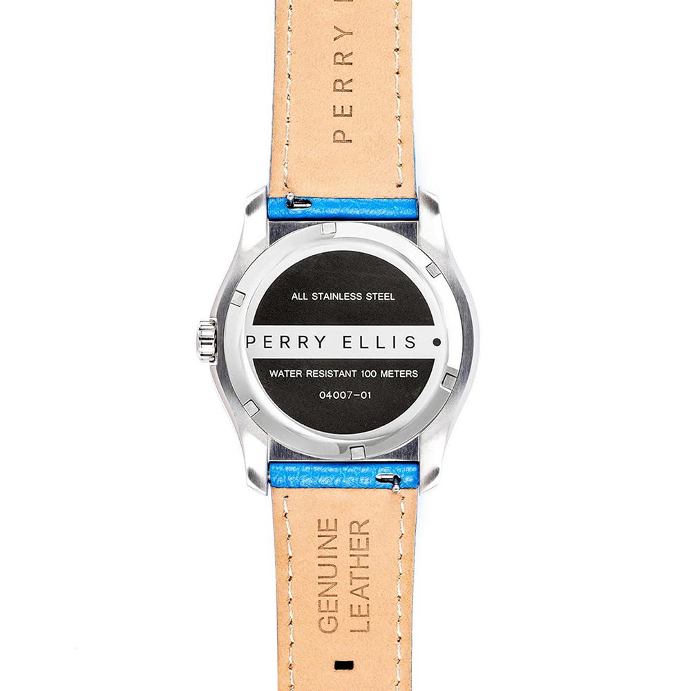 RELOJ PERRY ELLIS MEMPHIS 04007-01 FECHA CORREA DE CUERO Y DIAL CELESTE - 6