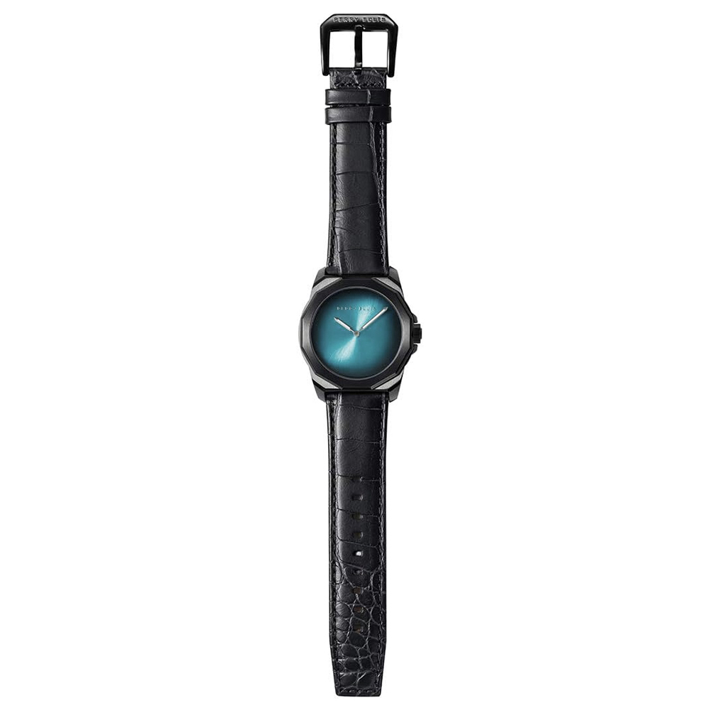 RELOJ PERRY ELLIS DECAGON FADING 10005-01 CORREA DE CUERO NEGRO DIAL TURQUESA - 5