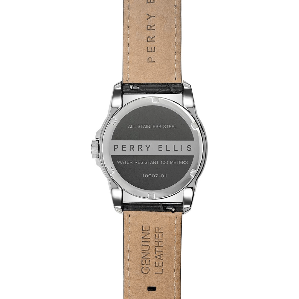RELOJ PERRY ELLIS DECAGON FADING 10007-01 CORREA DE CUERO NEGRO DIAL VERDE - 6