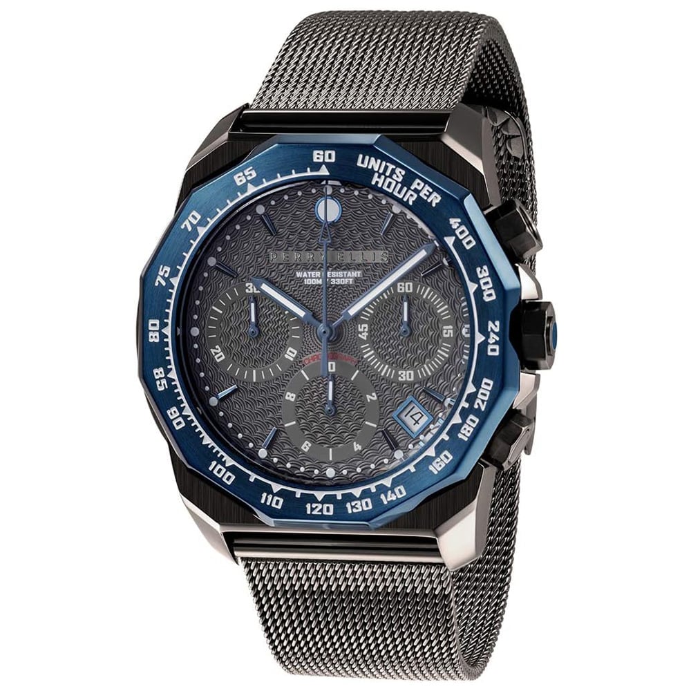 RELOJ PERRY ELLIS DECAGON GT 09008-04 FECHA CRONÓMETRO ACERO INOXIDABLE GUNMETAL - 1