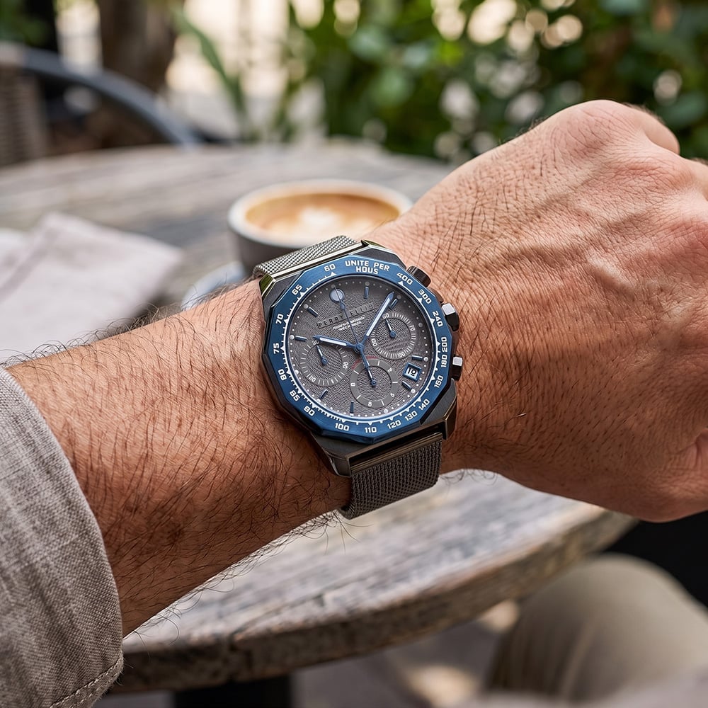RELOJ PERRY ELLIS DECAGON GT 09008-04 FECHA CRONÓMETRO ACERO INOXIDABLE GUNMETAL - 3