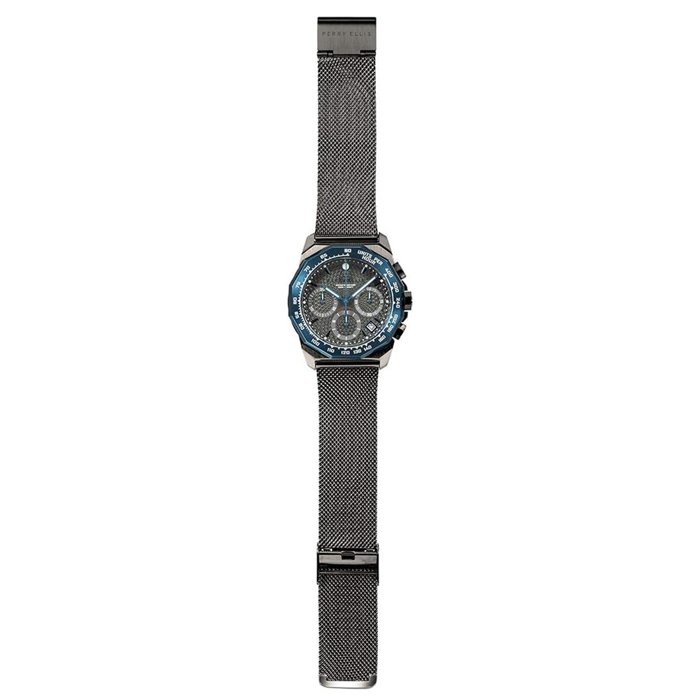 RELOJ PERRY ELLIS DECAGON GT 09008-04 FECHA CRONÓMETRO ACERO INOXIDABLE GUNMETAL - 5
